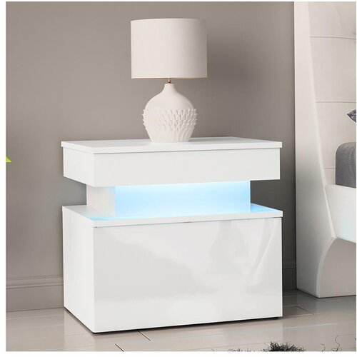  Noćni ormarić sa LED osvetljenjem GLOSSA 51x55 cm bela/visoki sjaj Cene