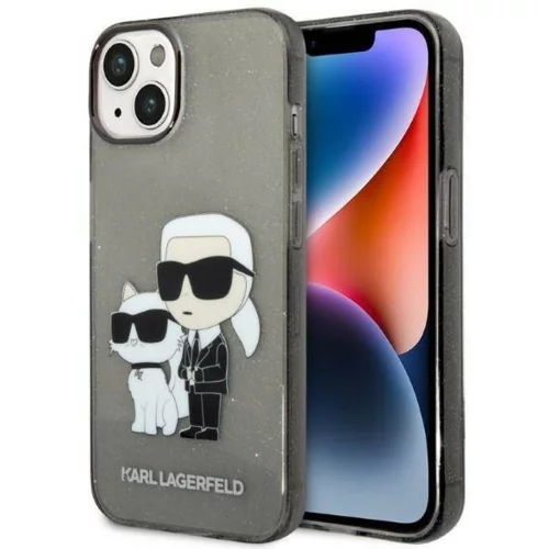Karl Lagerfeld Originalen ovitek KLHCP14SHNKCTGK za iPhone 14 prozorno črn ovitek z belščicami - Glitter IML NFT Full Bodies