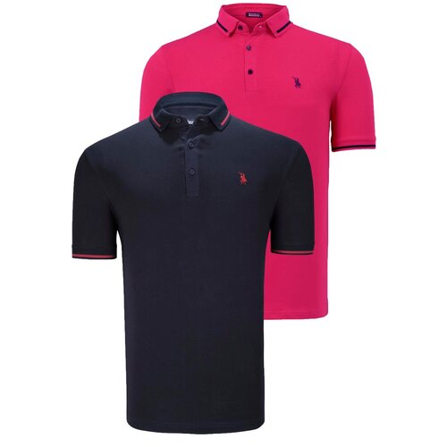 Dewberry DOUBLE SET T8586 MEN'S T-SHIRT-FUCHSIA-NAVY BLUE Cene