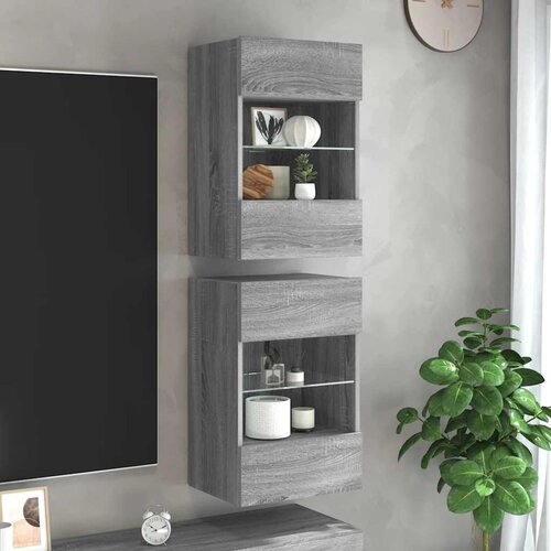  Zidni ormarići s LED svjetlima za TV 2 kom siva boja hrasta 40 x 30 x 60,5 cm Cijene