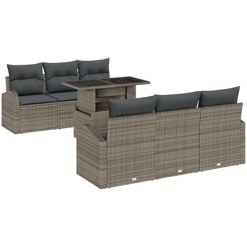 vidaXL 7-dijelni vrtni sofa set s jastučićima siva poli ratan, sofa za dva s odlaganjem i jastučićima siva poli ratan Cijene