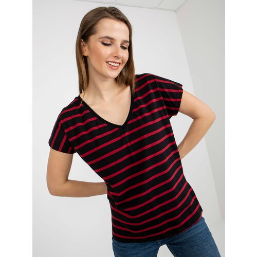 Fashion Hunters Black and Red Women's Basic Striped Cotton T-Shirt Slike