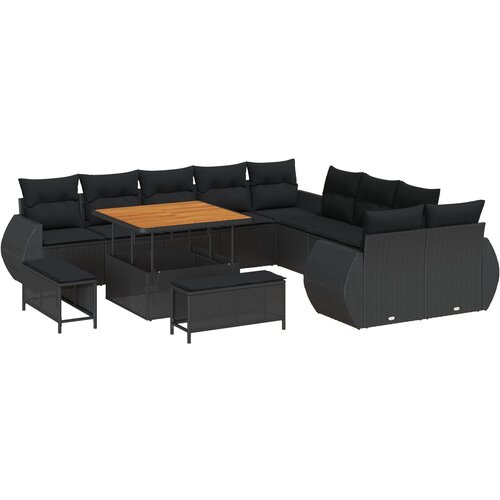 vidaXL 13-dijelni set vrtnih sofa s jastucima Crni Poliratan Akacija, 3-dijelni set vrtnih stolica s jastucima Crni Poliratan Akacija Cijene