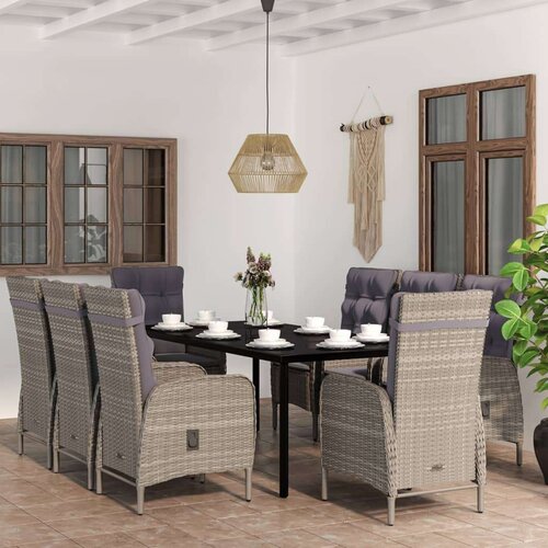  9-dijelni vrtni blagovaonski set s jastucima sivo-crni Slike