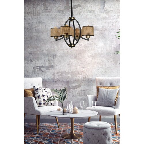 Opviq paul 4 lü siyah avize rattan abajurlu brown chandelier Cene