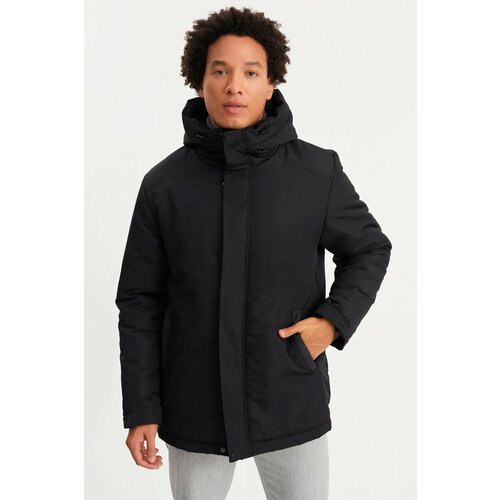 River Club Men's Black Shearling Coat & Parka Water And Windproof Hooded Winter Winter Jackets. Slike