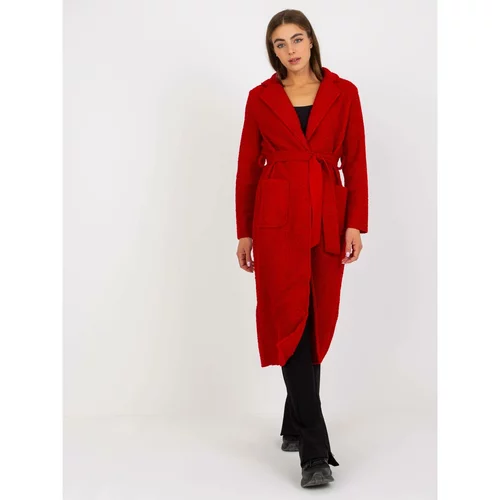 Fashion Hunters Merve OH BELLA red plush maxi coat with belt