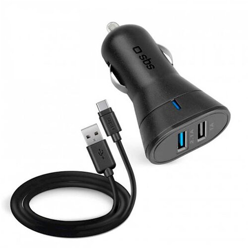 Sbs polnilec za avto + polnilni kabel usb-a na usb-c, 2 vhoda, 10 w, črn Cene