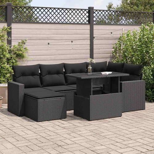 VidaXL 7-dijelni set vrtnih sofa od poliratana s jastucima crni Slike