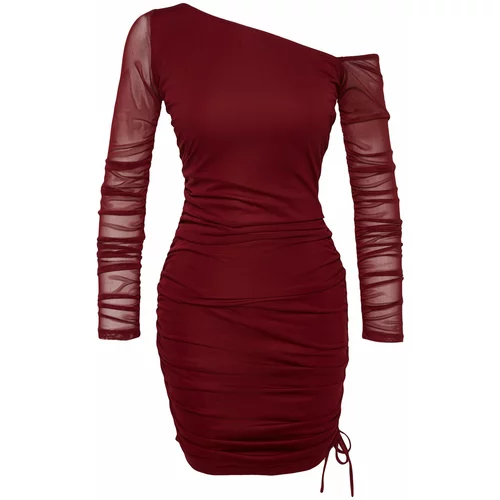 Trendyol Claret Red Wraparound Knit Tulle Dress
