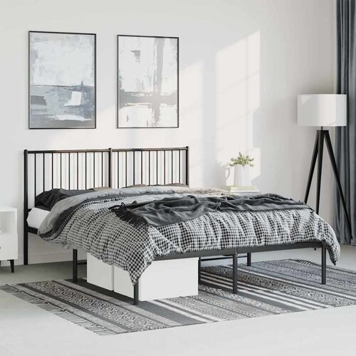 Metalni okvir za krevet s uzglavljem crni 150x200 cm Slike