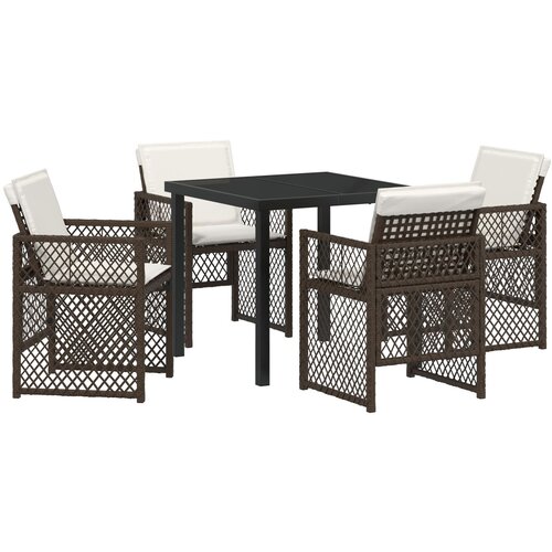 VidaXL 5-delni vrtni jedilni set s kamnito oblogo Rjav Polyratan, vrtna miza Črna 80x80x73 cm Temperirano Steklo Slike