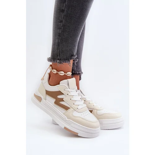 FB2 Women's Platform Sneakers in Beige Synthetic Leather Lynnette