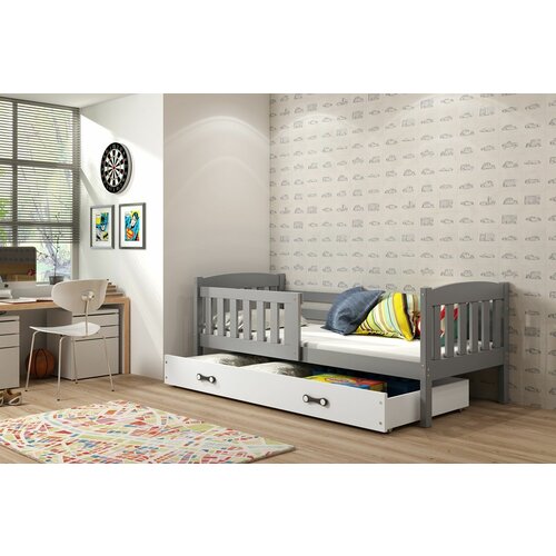 Kubus drveni dečiji krevet sa fiokom - grafit - 160X80 cm Slike