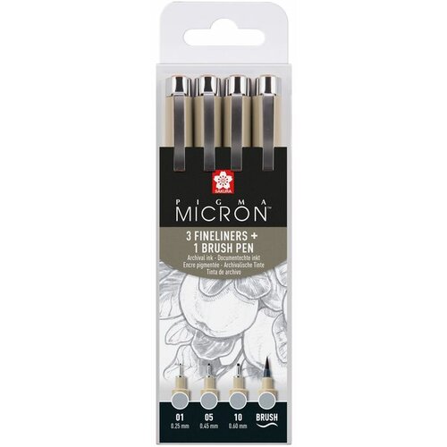 Set tehničkih olovaka Sakura Pigma Micron 3 fineliners a brush pen | sive nijanse Slike