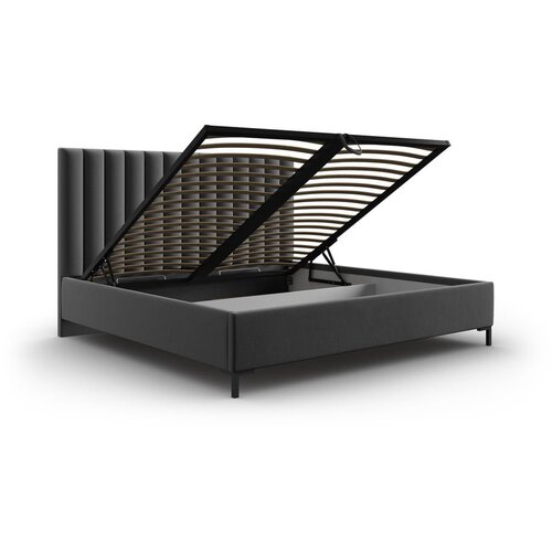 Mazzini Beds Temno siva oblazinjena zakonska postelja s prostorom za shranjevanje z letvenim dnom 200x200 cm Casey &amp;ndash; Slike