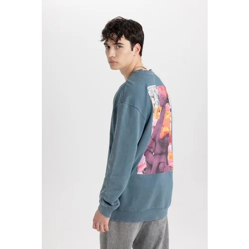 Defacto Comfort Fit Crew Neck Back Printed Washed Faded Effect Sweatshirt