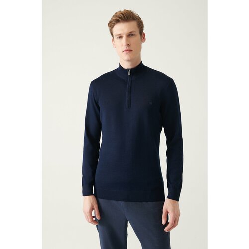 Avva Men's Navy Blue High Neck Wool Blended Standard Fit Normal Cut Knitwear Sweater Slike