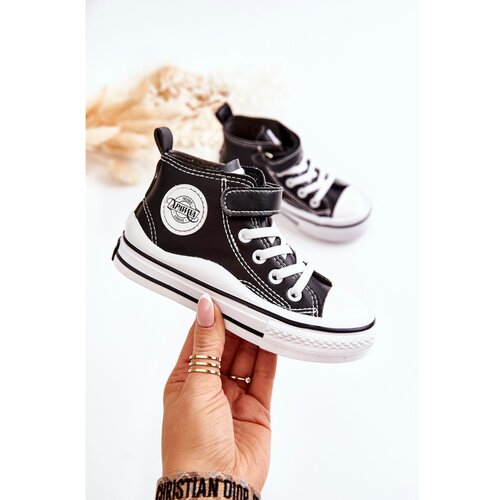 Kesi Children's Leather Sneakers With Velcro Black Bruni Cene