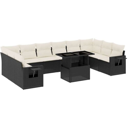  11-dijelni set vrtnih sofa od poliratana s jastucima crni Slike