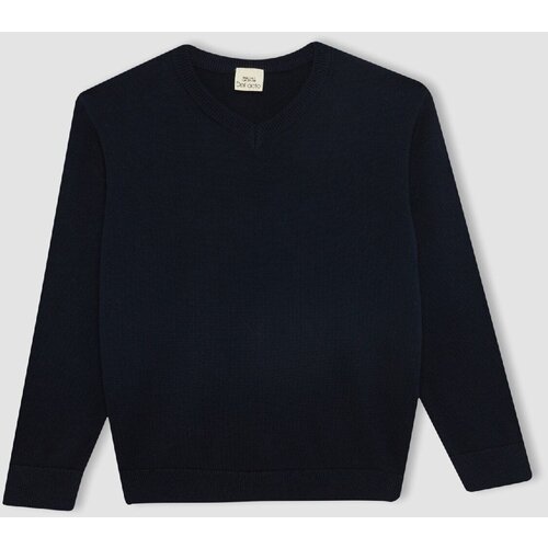 Defacto boy navy blue v neck basic plain knitwear school sweater Cene