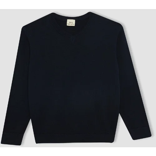 Defacto Boy Navy Blue V Neck Basic Plain Knitwear School Sweater