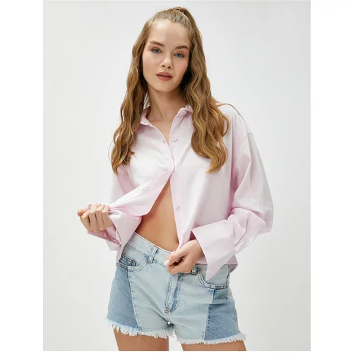 Koton Oversize Shirt Linen-Mixed Crop Long Sleeve with Buttons