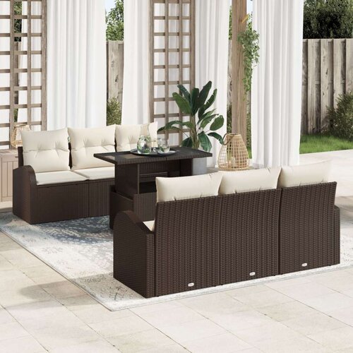  7-dijelni vrtni sofa set s jastučićima smeđa poli ratan Slike