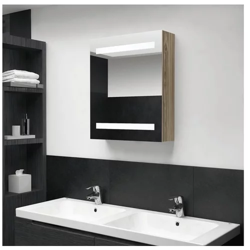 vidaXL LED kopalniska omarica z ogledalom hrast 50x14x60 cm