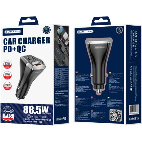 Jellico AVTO POLNILEC F15 PD 88,5 W 2XUSB-C 1XUSB QC3.0 ZA IPHONE 13, (5000337730) Cene