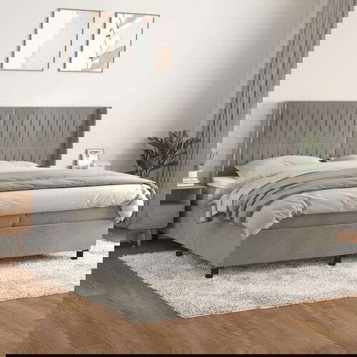  Box spring postelja z vzmetnico svetlo siva 200x200 cm žamet, (20761087) Slike