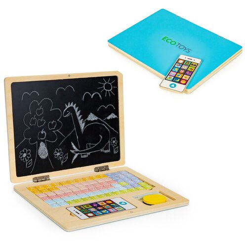 ECO TOYS EcoToys edukativni laptop za crtanje 2u1 sa 78 magneta plavi Slike