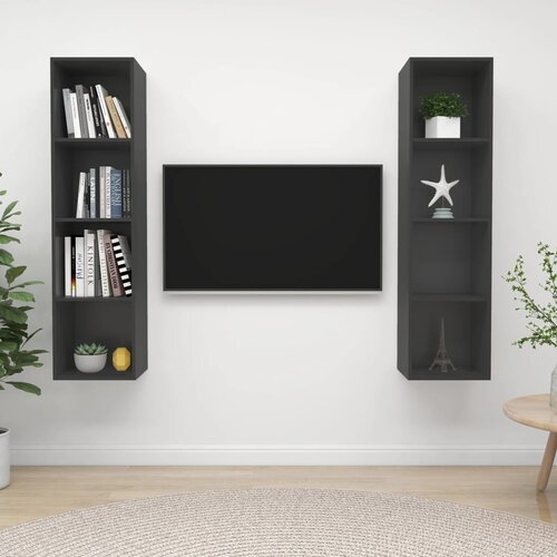 VidaXL Stenske TV omarice 2 kosa sive barve iverna plo&amp;scaron;ča, (20734187) Slike
