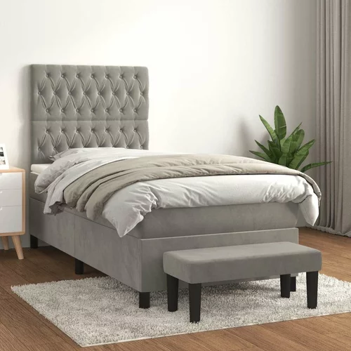 Box spring postelja z vzmetnico svetlo siva 100x200 cm žamet, (20791010)