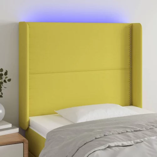 vidaXL LED posteljno vzglavje zeleno 103x16x118/128 cm blago
