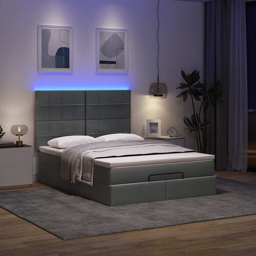vidaXL Otomanski posteljni okvir z vzmetnico siv 140x190 cm blago Cene