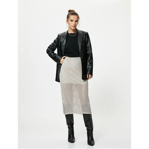 Koton Midi Knitwear Skirt Openwork Glitter