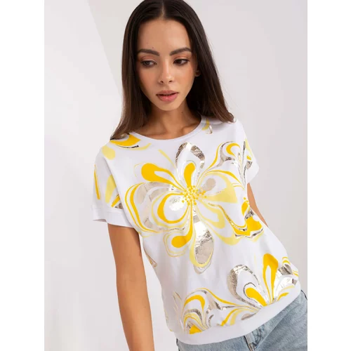Fashion Hunters White and yellow blouse with glossy print