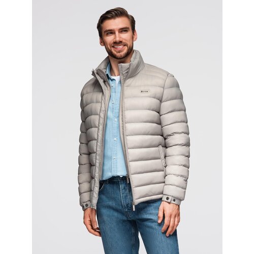 Ombre Men&amp;#039;s lightweight jacket of combined materials with hood and decorative quilting - black Slike