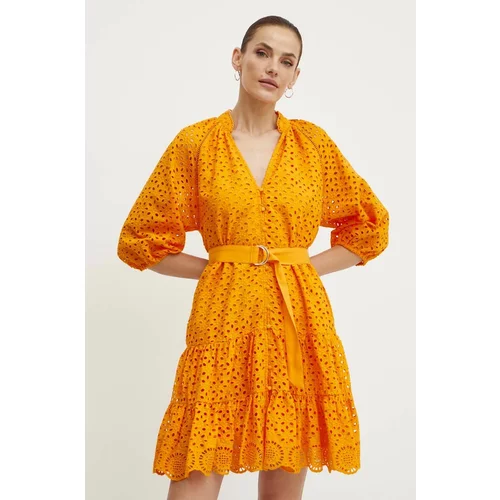 Morgan Bombažna obleka RFLAM oranžna barva, RFLAM
