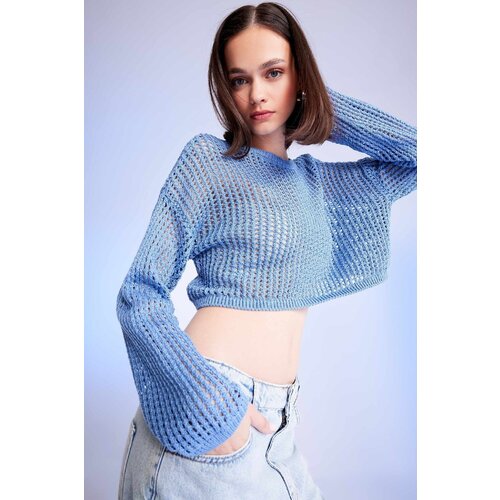 Defacto Crop Crew Neck Crochet Sweater Slike