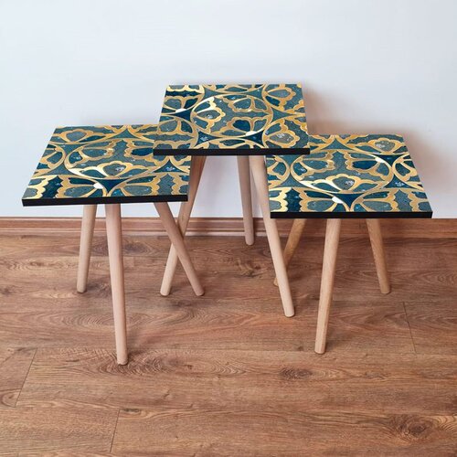 Hanah home 3Shp274 - navy blue navy bluegold nesting table (3 pieces) Cene