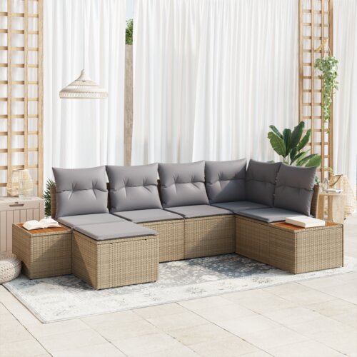 vidaXL 6 Piece Garden Sofa Set with Cushions Bež Poli Ratan Akacija Cijene