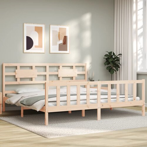 The Living Store Posteljni okvir z vzglavjem 200x200 cm trden les - Posteljni Okvir, (21527485) Slike