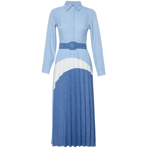 Trendyol Blue Color Blocked Woven Shirt Dress