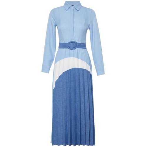 Trendyol Blue Color Blocked Woven Shirt Dress Cene