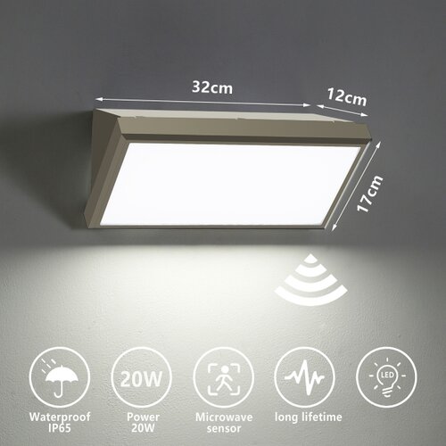  Brilagi-LED Spolja&amp;scaron;nje zidno svetlo sa senzorom TRIANGLE LED/20W/230V sivo IP65 Slike