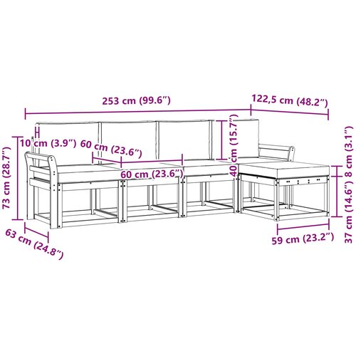  Set vanjskih sofa 5 kom. Prirodna i bež Smeđa 253 x 122,5 x 73 cm Slike