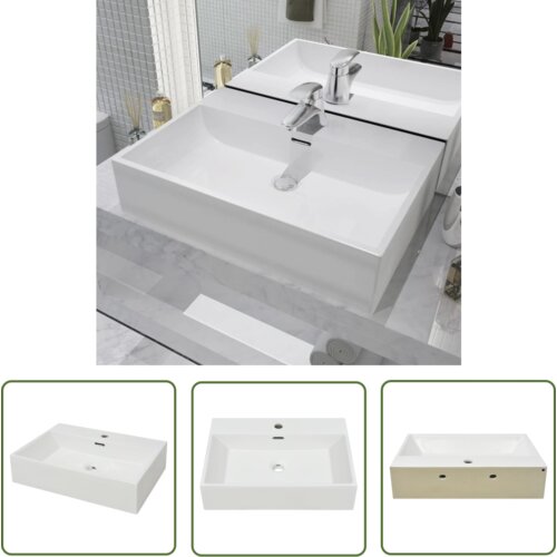 The Living Store Umivalnik z odprtino za armaturo bela keramika 60,5x42,5x14,5cm - Umivalnik, (21744774) Cene