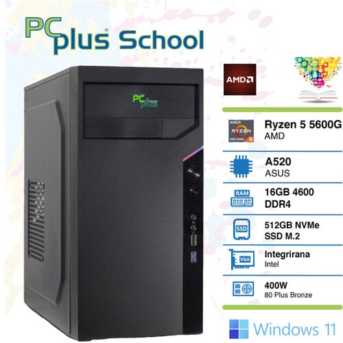 PCPLUS school ryzen 5 5600g 16gb 512gb nvme ssd windows 11 pro edu namizni računalnik Slike